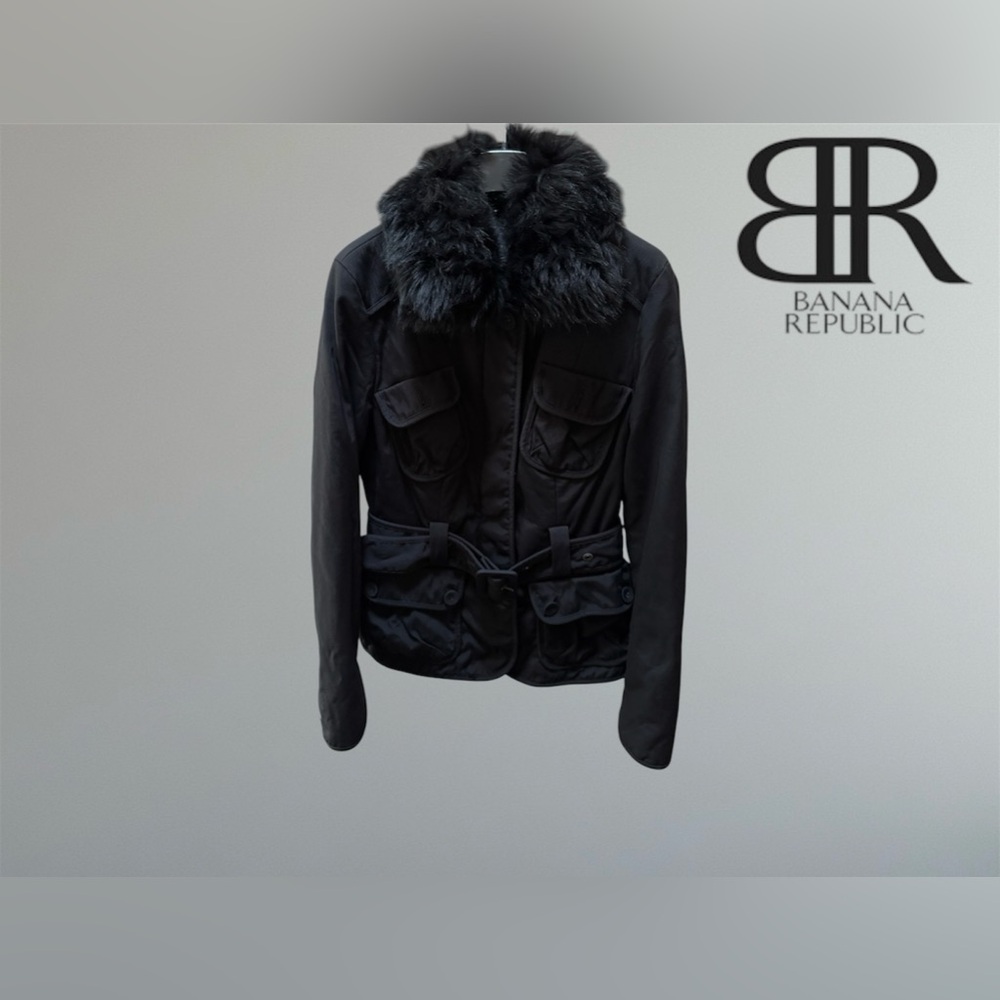 Banana Republic Black Jacket Coat with Faux Fur Detachable Collar - Picture 5 of 16